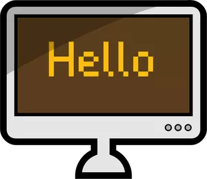 Vector image of a desktop computer with word HELLO on its screen