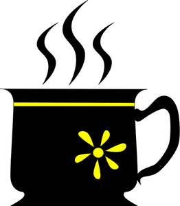Musta kuppi keltaisella kukkavektori clipart-kuvalla