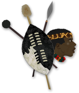 Vektorgrafik av objekt och huvudet av en Zulu krigare