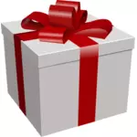 Gambar vektor kotak hadiah putih dengan pita merah