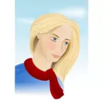 Vektorgrafik med skiss av en kvinna med en röd halsduk