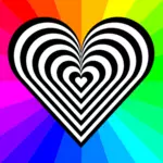 Immagine vettoriale di un cuore di fantasia con sfondo arcobaleno