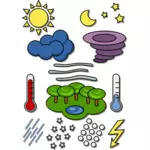 Vektor gambar kartun ramalan cuaca warna simbol
