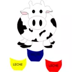 Immagine vettoriale di mucca con bottiglie di latte