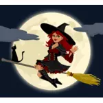 Trendy witch on broom vector illustration