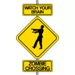 Vectorafbeeldingen van zombie overschrijding verkeersbord waarschuwing