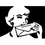 Vector clip art of silhouette of a woman with envelope