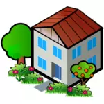 Vecteur, dessin de maison à côté d'un pommier