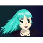 Vektor seni klip anime girl dengan rambut panjang biru