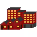 Vector illustration of red block of houses and flats