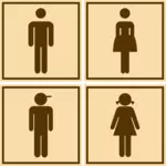 Vector illustraties van bruin mannelijke en vrouwelijke rechthoekige toilet tekenen