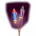 Vector clip art of firework rockets on a stick