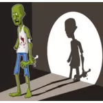 Vectorillustratie van groene zombie in het middelpunt van de belangstelling