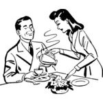 Vector graphics of woman serving tea to her man
