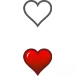 Dessin de deux icônes de coeur avec reflet vectoriel