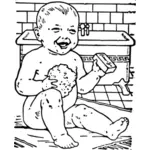 Petit garçon tenant un clipart vectoriel de savon