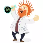 Vector clip art of mad scientist with a retort in his hand