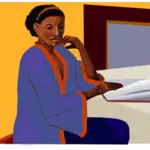 Afro-American lady reading a book at a table vector clip art
