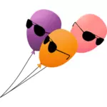 Three flying balloons with sunglasses on a lead vector illustration