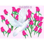 ピンクのバラと鳩のベクトル イラスト