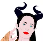 Vektorgrafiken von Frau mit scharfen Hörnern Frisur in Farbe