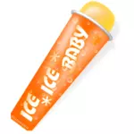 Векторный рисунок желтого цвета тени эскимо в оранжевой упаковке со словами: «льда ice baby» на него.