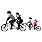 Four person family riding a tandem bike vector drawing