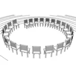 पृष्ठभूमि पोडियम के साथ कुर्सियों के सर्कल-2 व्यवस्था