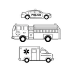 Veículos de emergência em preto e branco