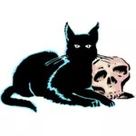 खोपड़ी और काली बिल्ली