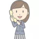 Žena používající telefonní kreslený obrázek