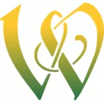 Písmeno W v zelené a žluté