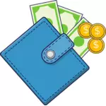 Wallet with cash and coins