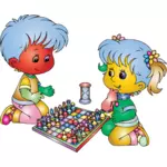 Boy and girl playing colorful chess