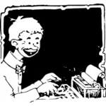 Kid using typewriter