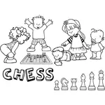 Chess pieces and kids