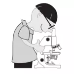 Criança usando uma ilustração vetorial de microscópio