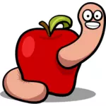 Vetor desenho do worm bonito em uma maçã