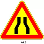 Ilustraţia vectorială de drum se îngustează semn rutier înainte de triunghiulare temporare