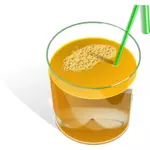 Vector drawing of juice in a glass with green straw