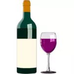 Red wine bottle and glass in vector graphics
