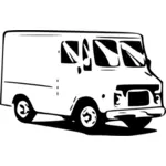 Croquis de graphiques vectoriels de camionnette de livraison noir et blanc