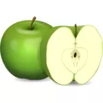 Vektorikuva omenasta ja omenasta puoliksi leikattuna