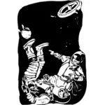 Astronauttien tanssikohtaus Danger in Deep Space -vektori clipart-kuvasta