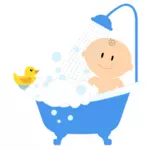 Niño de dibujos animados tomando un baño