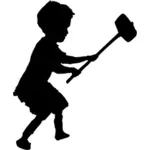 Child with sledgehammer silhouette