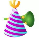 Renkli doğum günü şapkası ve trompet vektör görüntü