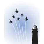 Wektor rysunek samoloty wojskowe na Pokaż na latarni