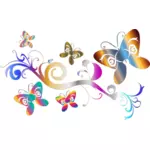 Векторное изображение бабочки и цветы декоративные Обои
