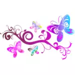 Colorido florecer con ilustración de mariposa rosa